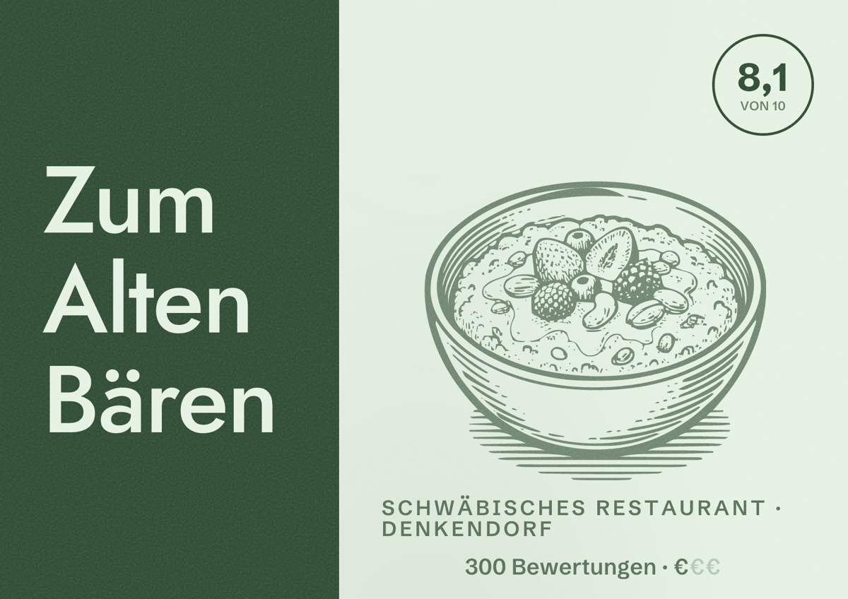 Illustriertes Poster von Zum Alten Bären, Schwäbisches Restaurant in Denkendorf: Bewertung 8,1 von 10 aus 300 Bewertungen, Preisniveau €