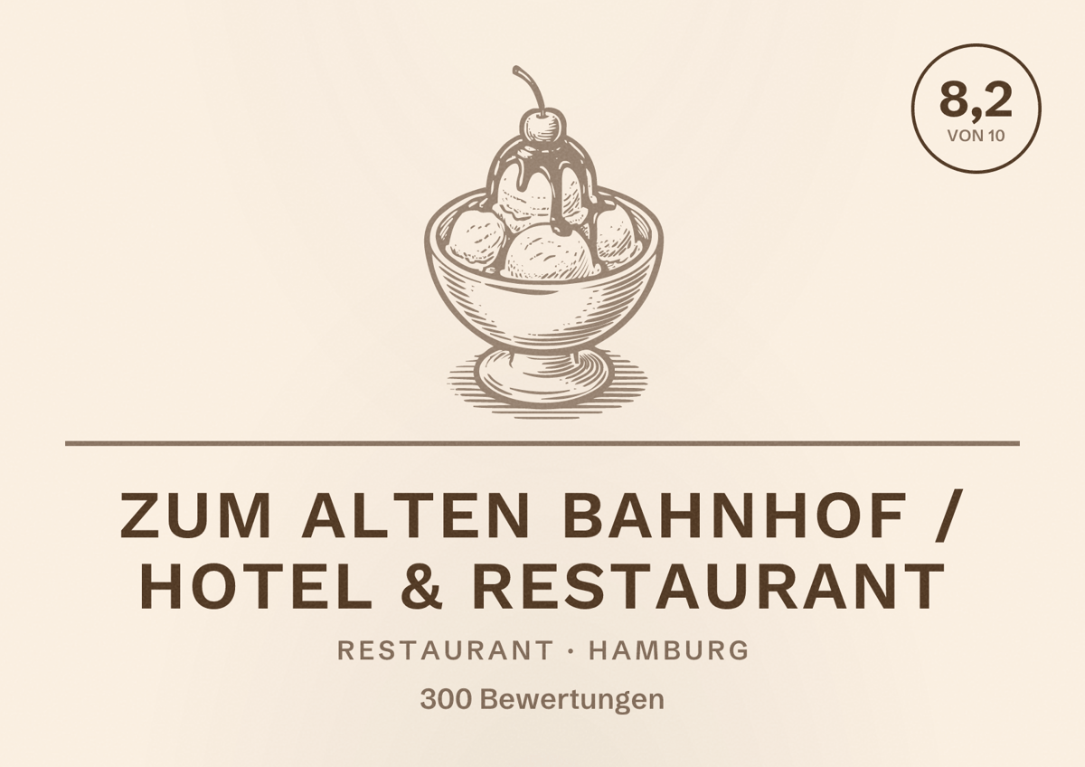 Illustriertes Poster von Zum Alten Bahnhof / Hotel & Restaurant, Restaurant in Hamburg: Bewertung 8,2 von 10 aus 300 Bewertungen