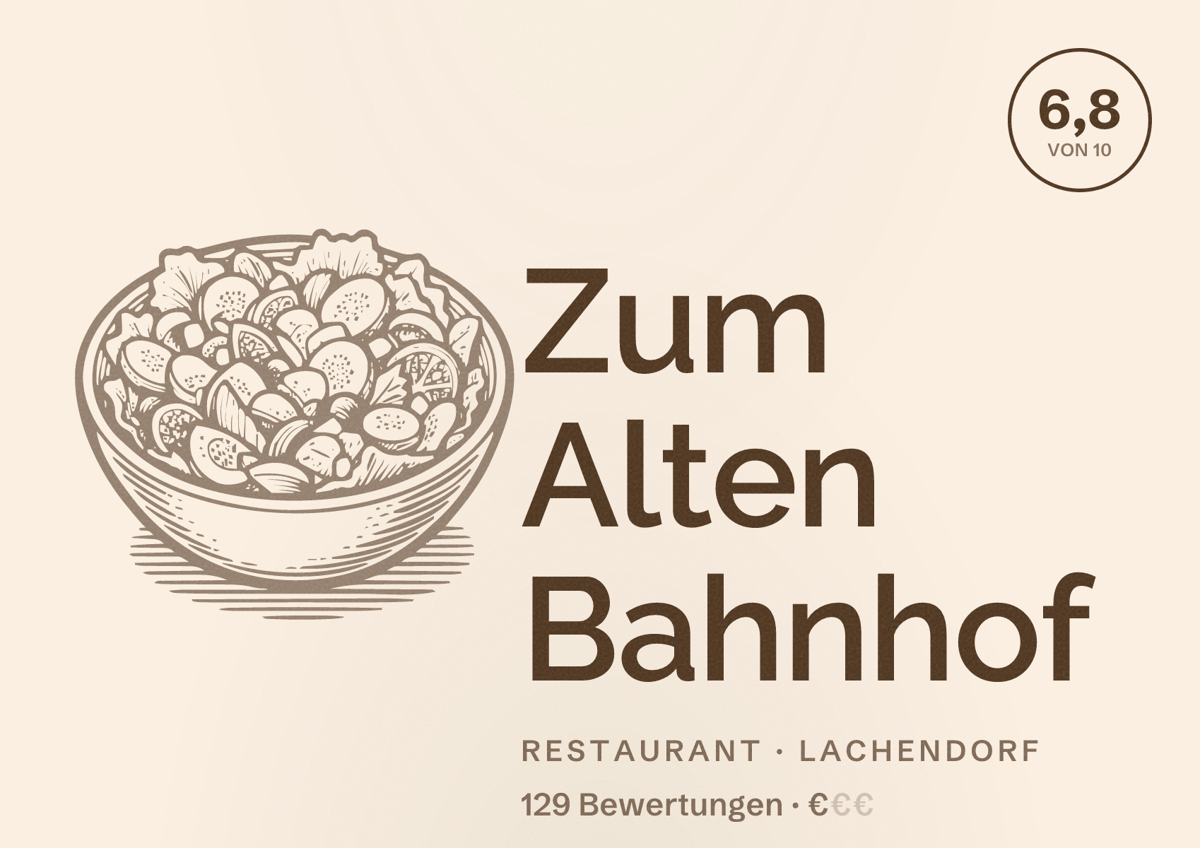 Illustriertes Poster von Zum Alten Bahnhof, Restaurant in Lachendorf: Bewertung 6,8 von 10 aus 129 Bewertungen, Preisniveau €