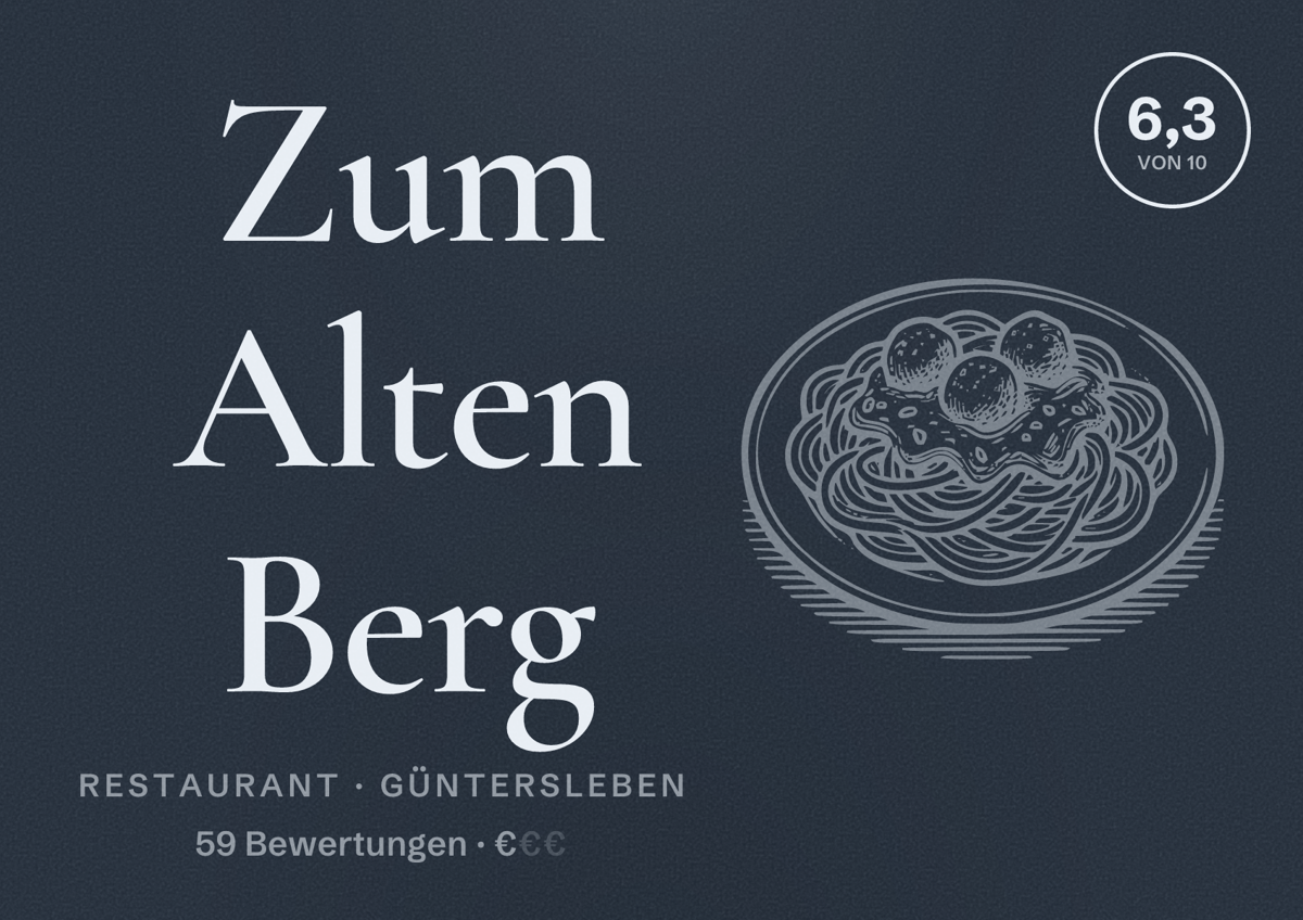 Illustriertes Poster von Zum Alten Berg, Restaurant in Güntersleben: Bewertung 6,3 von 10 aus 59 Bewertungen, Preisniveau €