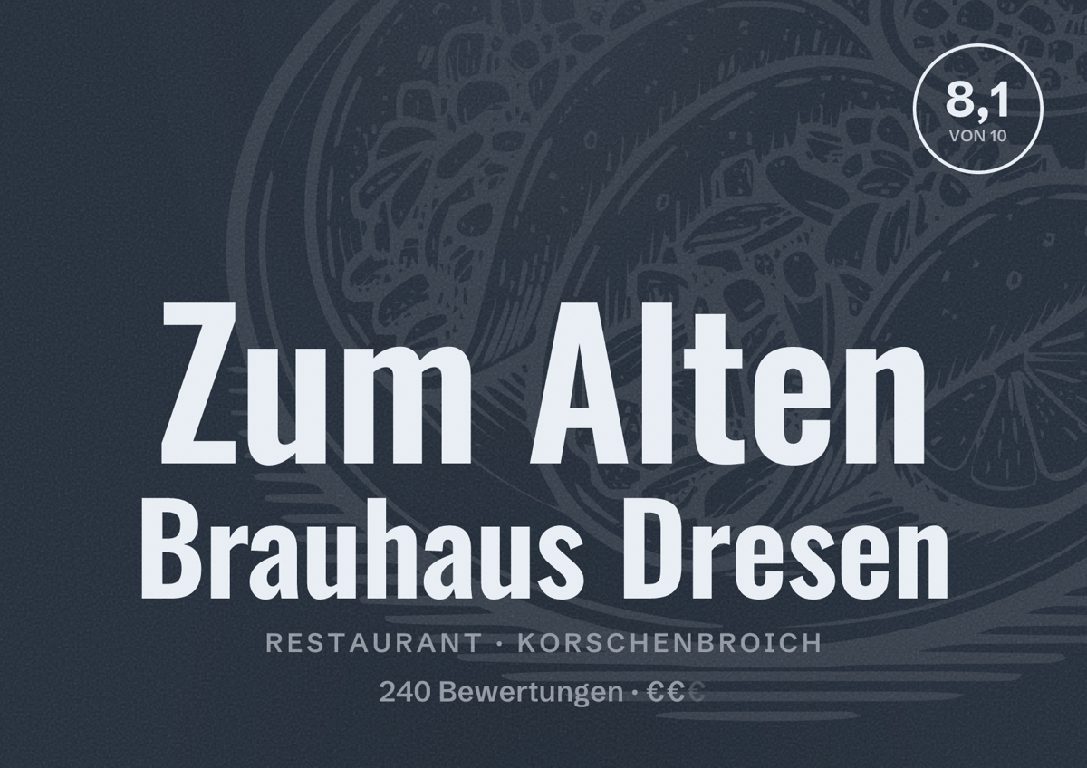 Illustriertes Poster von Zum Alten Brauhaus Dresen, Restaurant in Korschenbroich: Bewertung 8,1 von 10 aus 240 Bewertungen, Preisniveau €€