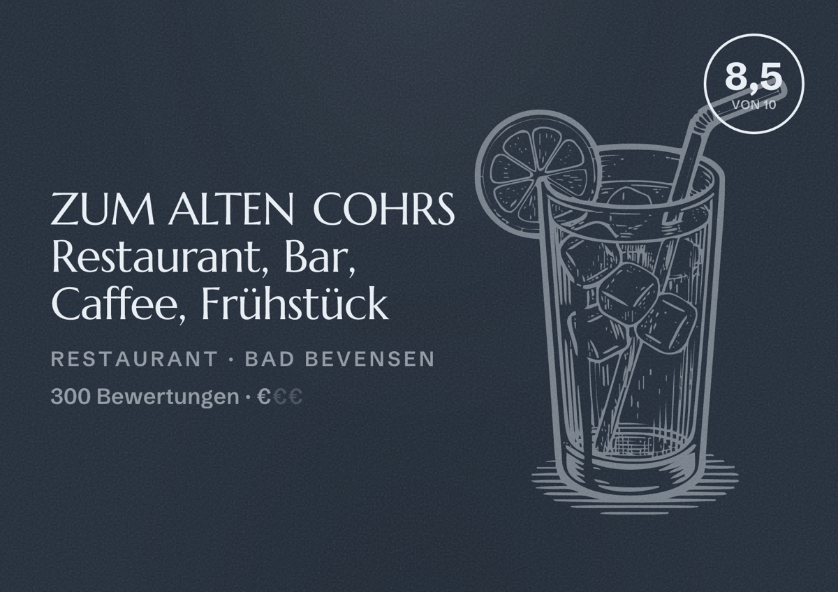 Illustriertes Poster von ZUM ALTEN COHRS Restaurant, Bar, Caffee, Frühstück, Restaurant in Bad Bevensen: Bewertung 8,5 von 10 aus 300 Bewertungen, Preisniveau €