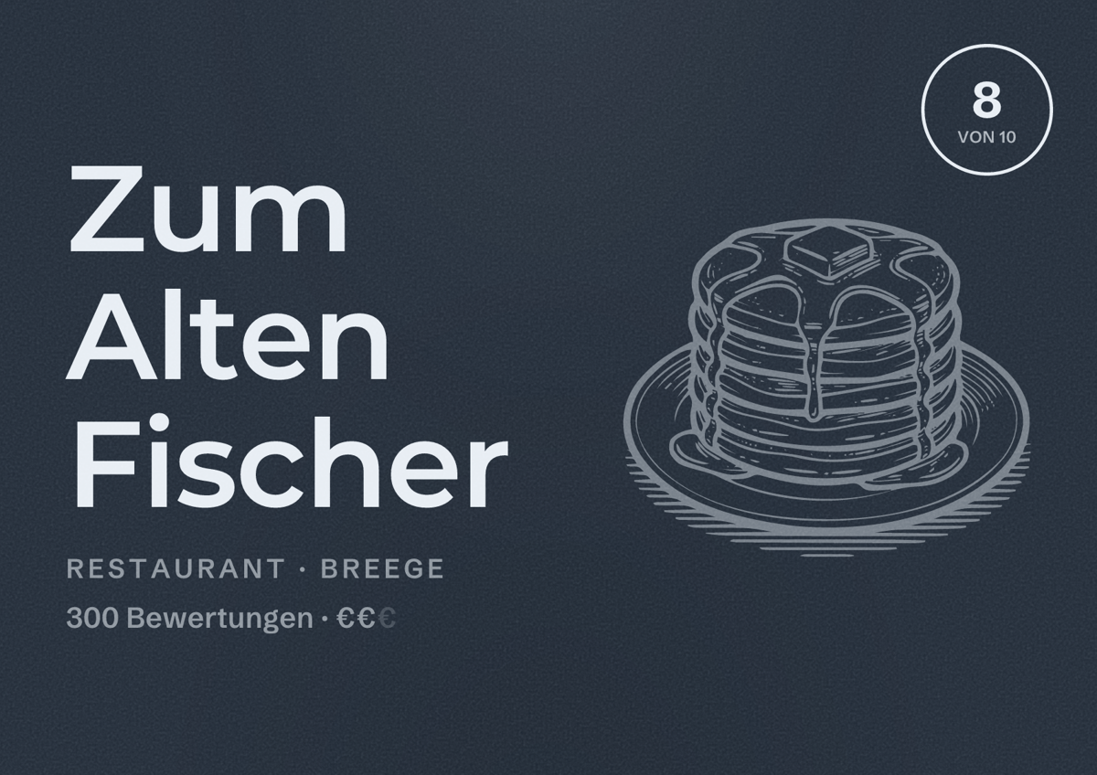 Illustriertes Poster von Zum Alten Fischer, Restaurant in Breege: Bewertung 8 von 10 aus 300 Bewertungen, Preisniveau €€