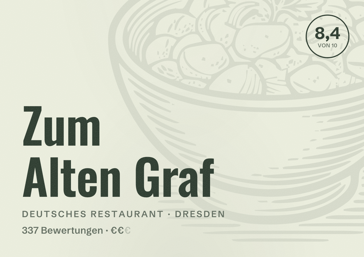 Illustriertes Poster von Zum Alten Graf, Deutsches Restaurant in Dresden: Bewertung 8,4 von 10 aus 337 Bewertungen, Preisniveau €€