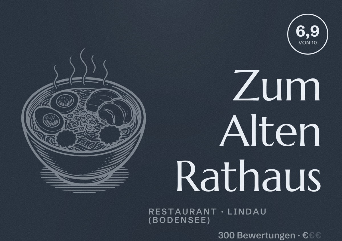 Illustriertes Poster von Zum Alten Rathaus, Restaurant in Lindau (Bodensee): Bewertung 6,9 von 10 aus 300 Bewertungen, Preisniveau €