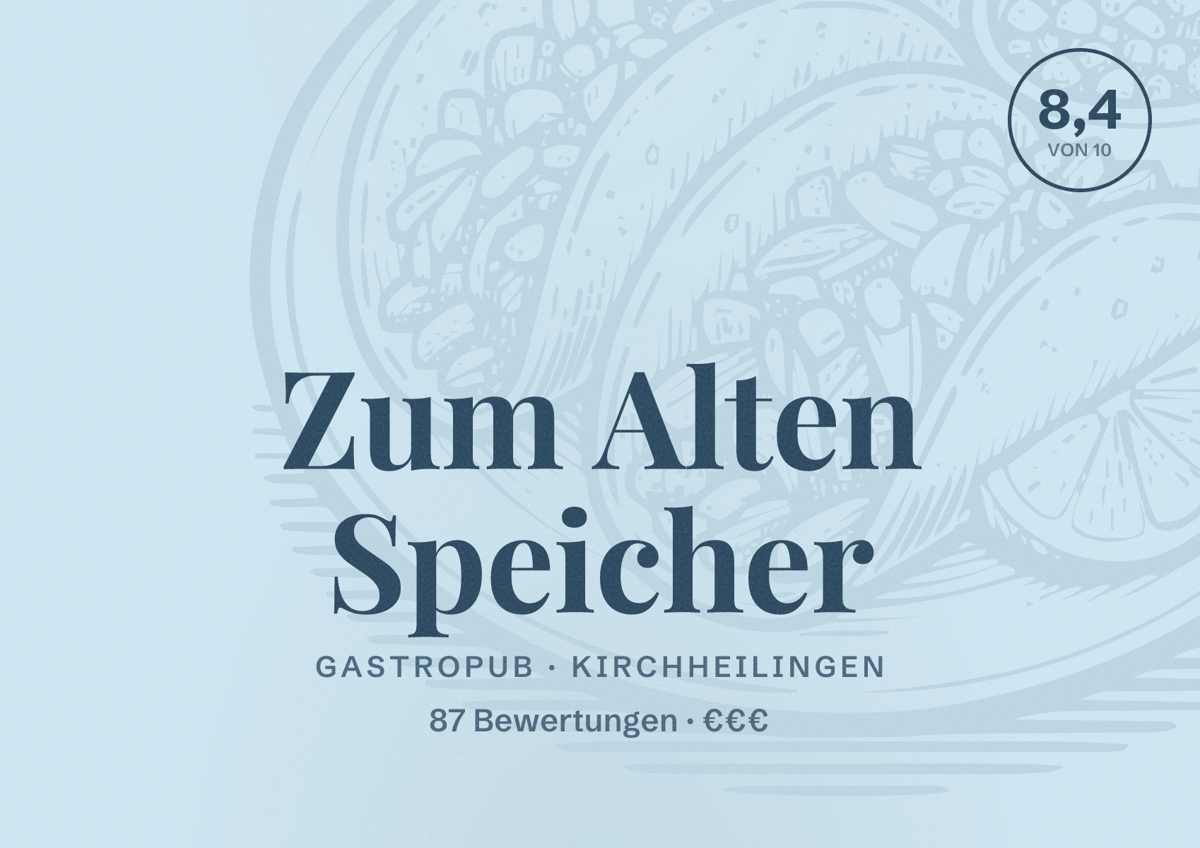 Illustriertes Poster von Zum Alten Speicher, Gastropub in Kirchheilingen: Bewertung 8,4 von 10 aus 87 Bewertungen, Preisniveau €€€
