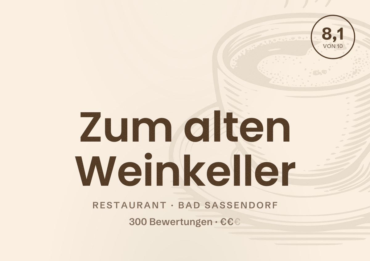 Illustriertes Poster von Zum alten Weinkeller, Restaurant in Bad Sassendorf: Bewertung 8,1 von 10 aus 300 Bewertungen, Preisniveau €€