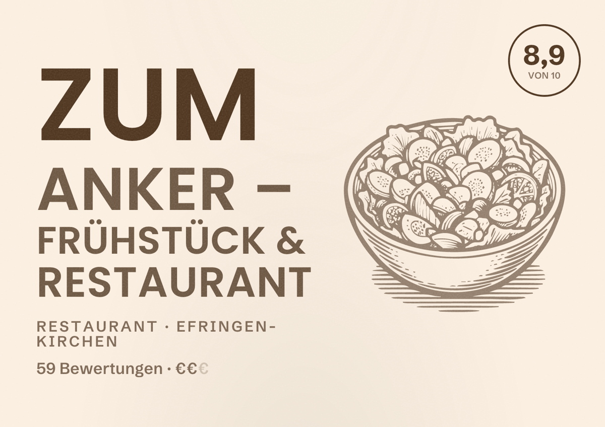 Illustriertes Poster von Zum Anker – Frühstück & Restaurant, Restaurant in Efringen-Kirchen: Bewertung 8,9 von 10 aus 59 Bewertungen, Preisniveau €€