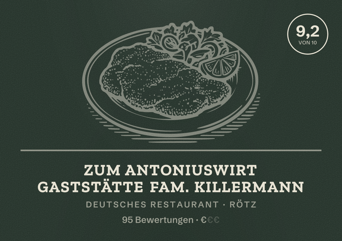 Illustriertes Poster von Zum Antoniuswirt Gaststätte Fam. Killermann, Deutsches Restaurant in Rötz: Bewertung 9,2 von 10 aus 95 Bewertungen, Preisniveau €
