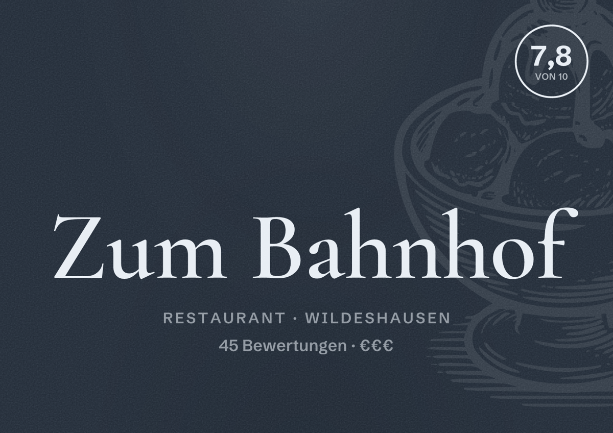 Illustriertes Poster von Zum Bahnhof, Restaurant in Wildeshausen: Bewertung 7,8 von 10 aus 45 Bewertungen, Preisniveau €€€