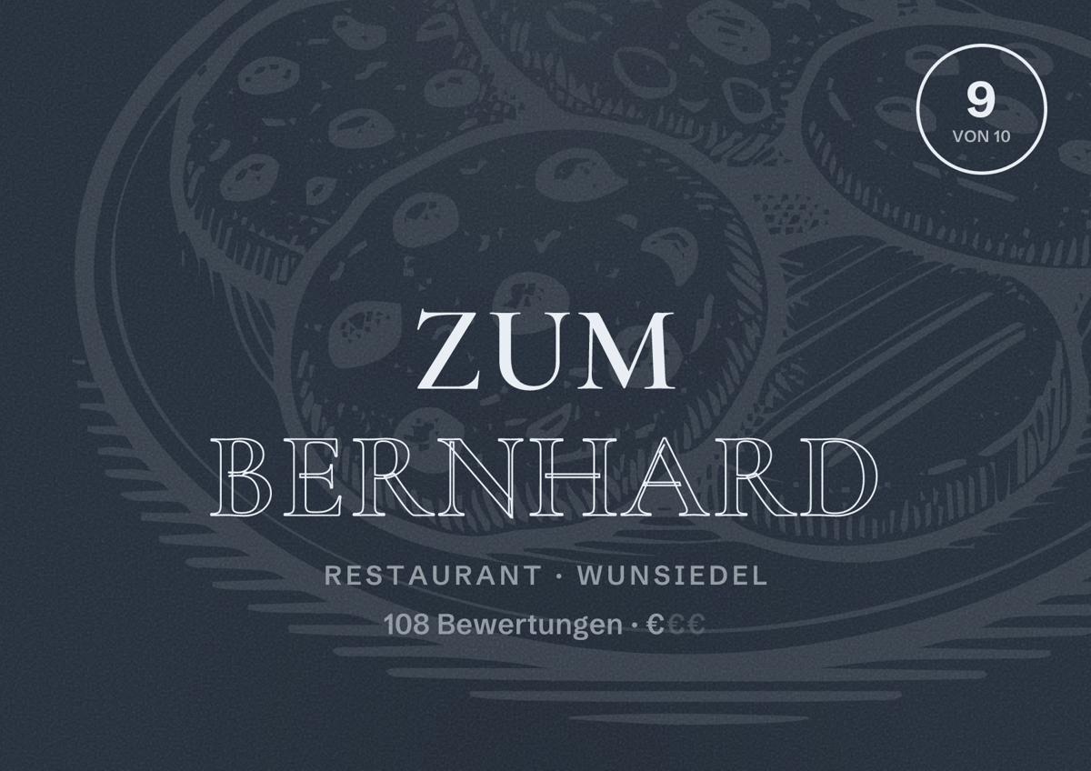 Illustriertes Poster von Zum Bernhard, Restaurant in Wunsiedel: Bewertung 9 von 10 aus 108 Bewertungen, Preisniveau €