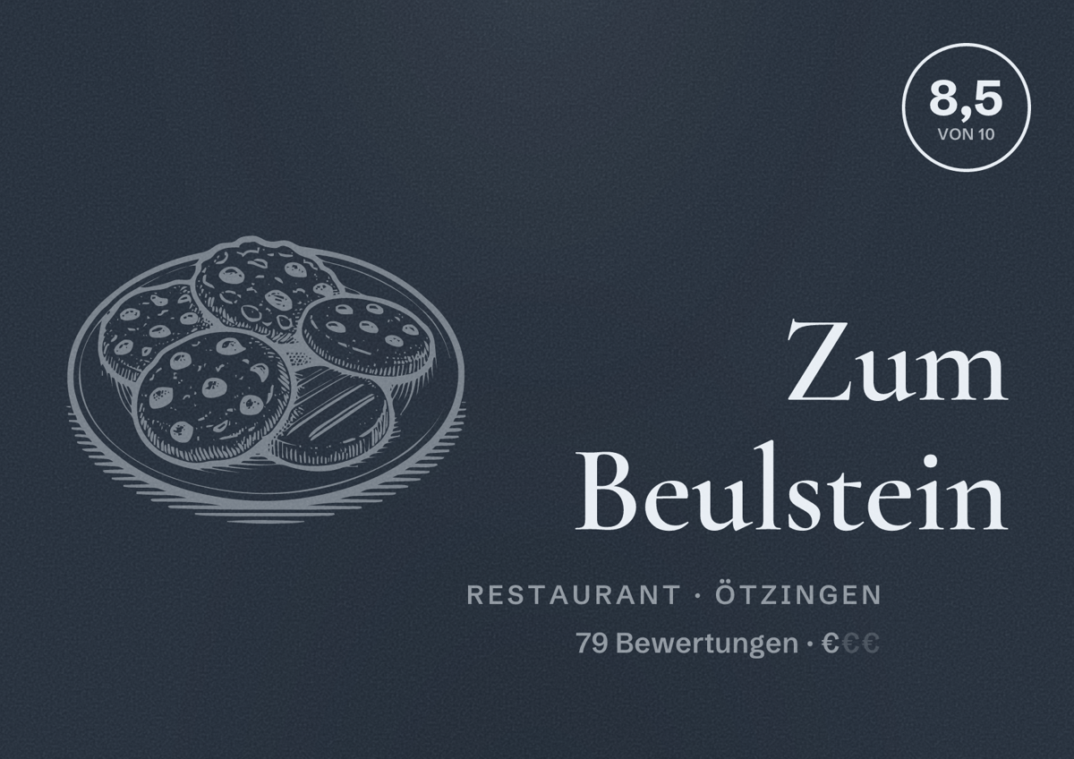 Illustriertes Poster von Zum Beulstein, Restaurant in Ötzingen: Bewertung 8,5 von 10 aus 79 Bewertungen, Preisniveau €