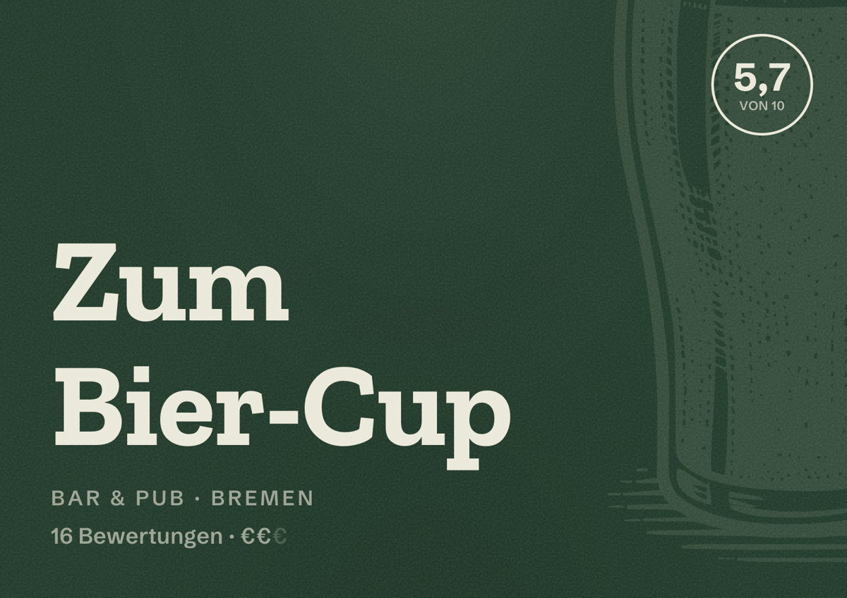 Illustriertes Poster von Zum Bier-Cup, Bar & Pub in Bremen: Gästebewertung 5,7 von 10 aus 16 Bewertungen