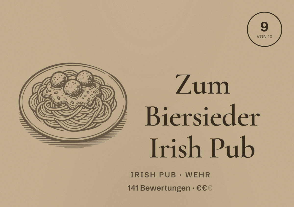 Illustriertes Poster von Zum Biersieder Irish Pub, Irish Pub in Wehr: Bewertung 9 von 10 aus 141 Bewertungen, Preisniveau €€