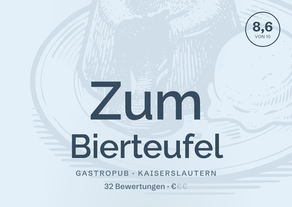 Illustriertes Poster von Zum Bierteufel, Gastropub in Kaiserslautern: Bewertung 8,6 von 10 aus 32 Bewertungen, Preisniveau €