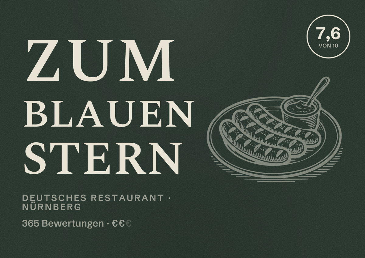 Illustriertes Poster von Zum Blauen Stern, Deutsches Restaurant in Nürnberg: Bewertung 7,6 von 10 aus 365 Bewertungen, Preisniveau €€