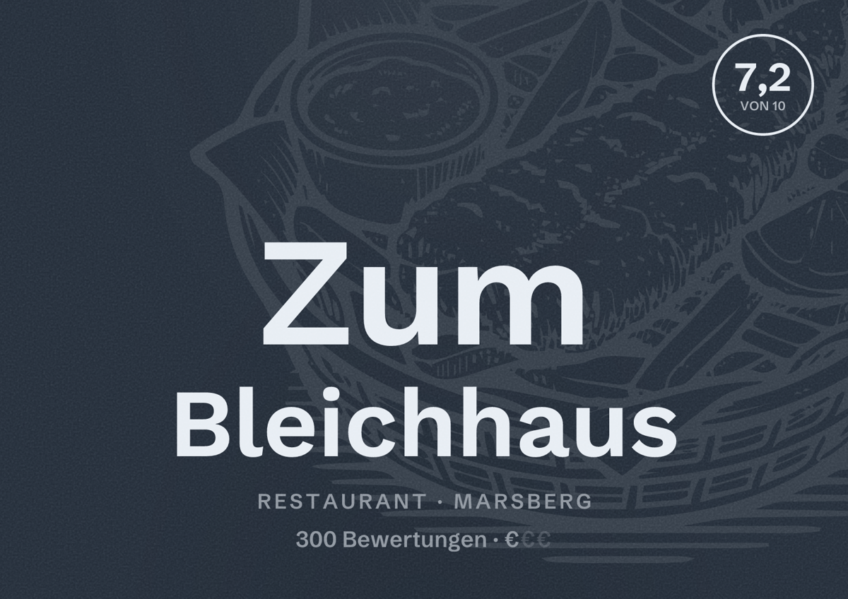 Illustriertes Poster von Zum Bleichhaus, Restaurant in Marsberg: Bewertung 7,2 von 10 aus 300 Bewertungen, Preisniveau €