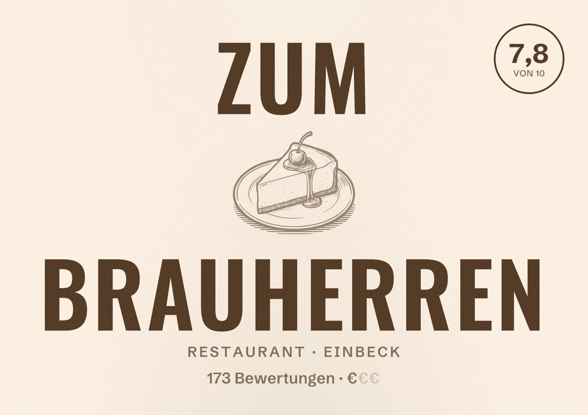 Illustriertes Poster von Zum Brauherren, Restaurant in Einbeck: Bewertung 7,8 von 10 aus 173 Bewertungen, Preisniveau €