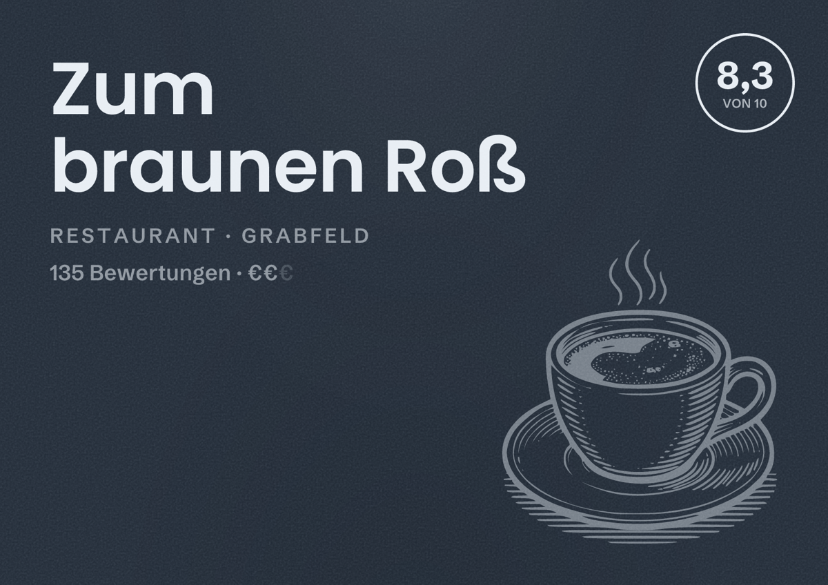 Illustriertes Poster von Zum braunen Roß, Restaurant in Grabfeld: Bewertung 8,3 von 10 aus 135 Bewertungen, Preisniveau €€