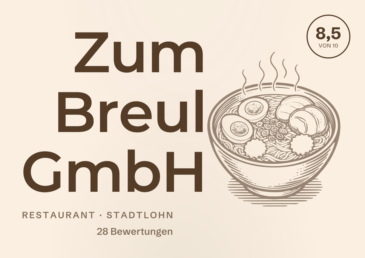 Illustriertes Poster von Zum Breul GmbH, Restaurant in Stadtlohn: Bewertung 8,5 von 10 aus 28 Bewertungen