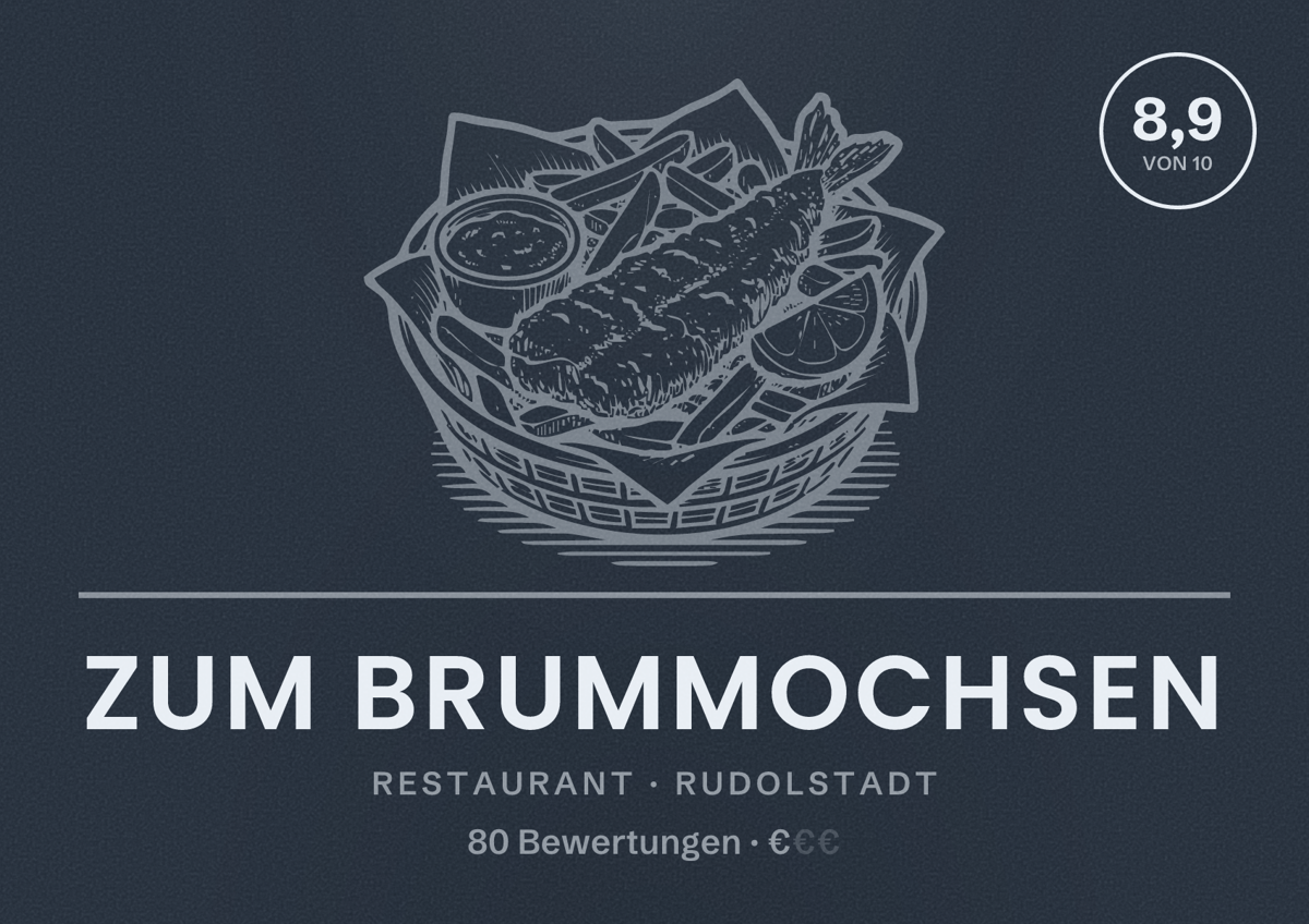Illustriertes Poster von Zum Brummochsen, Restaurant in Rudolstadt: Bewertung 8,9 von 10 aus 80 Bewertungen, Preisniveau €