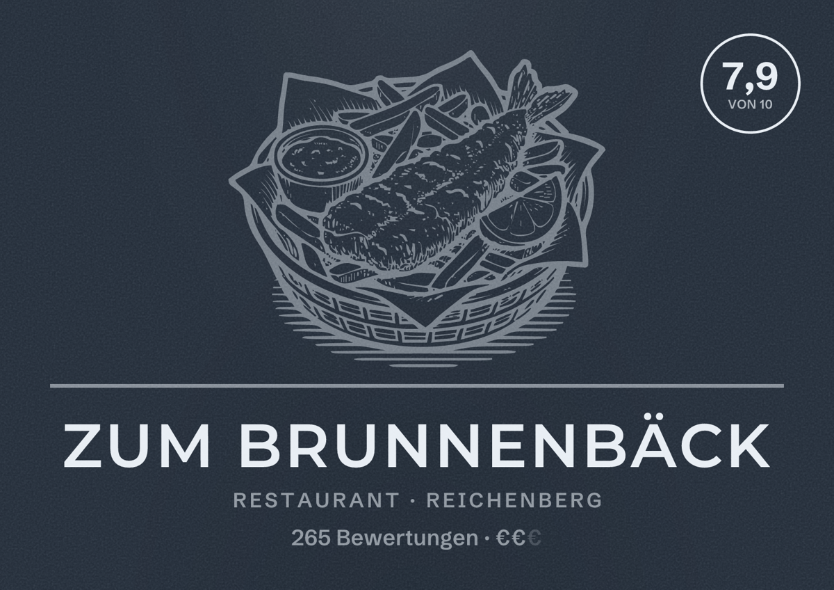 Illustriertes Poster von Zum Brunnenbäck, Restaurant in Reichenberg: Bewertung 7,9 von 10 aus 265 Bewertungen, Preisniveau €€