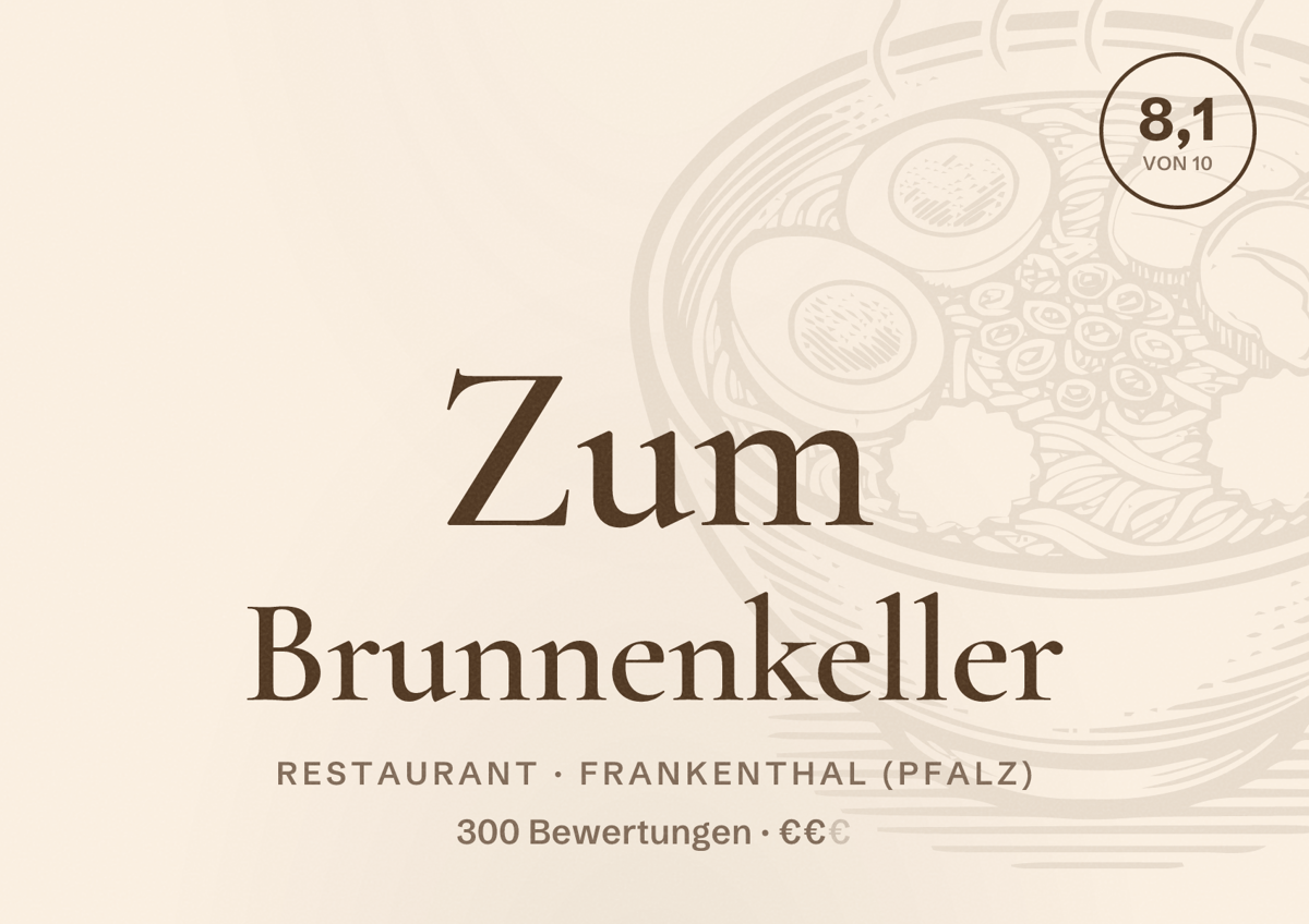 Illustriertes Poster von Zum Brunnenkeller, Restaurant in Frankenthal (Pfalz): Bewertung 8,1 von 10 aus 300 Bewertungen, Preisniveau €€