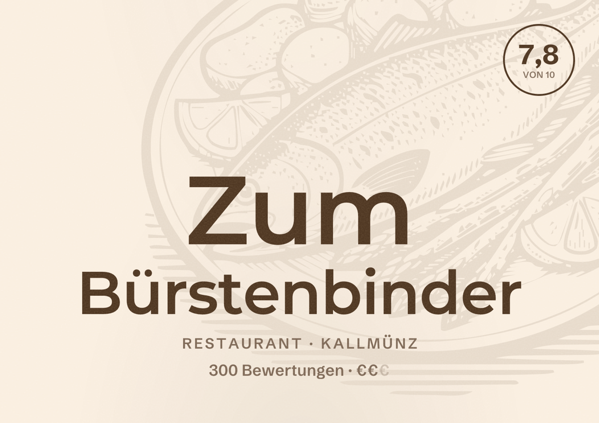 Illustriertes Poster von Zum Bürstenbinder, Restaurant in Kallmünz: Bewertung 7,8 von 10 aus 300 Bewertungen, Preisniveau €€