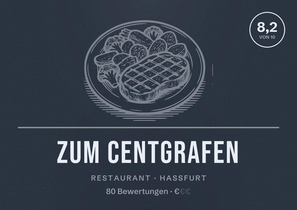 Illustriertes Poster von Zum Centgrafen, Restaurant in Haßfurt: Bewertung 8,2 von 10 aus 80 Bewertungen, Preisniveau €