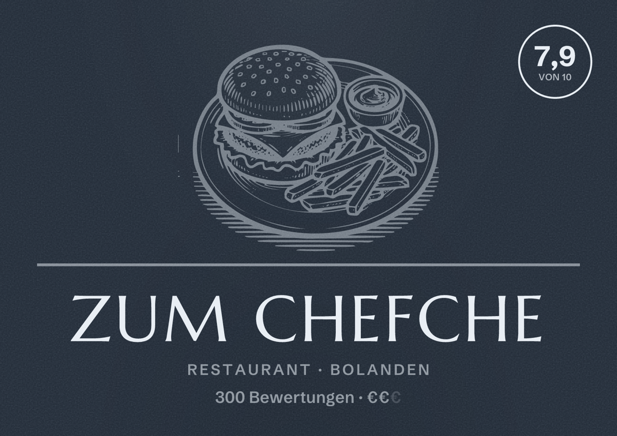 Illustriertes Poster von Zum Chefche, Restaurant in Bolanden: Bewertung 7,9 von 10 aus 300 Bewertungen, Preisniveau €€