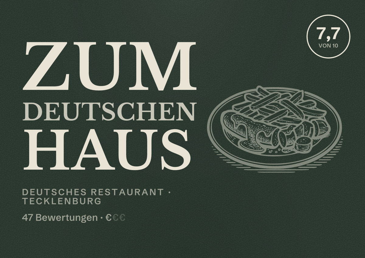 Illustriertes Poster von Zum Deutschen Haus, Deutsches Restaurant in Tecklenburg: Bewertung 7,7 von 10 aus 47 Bewertungen, Preisniveau €