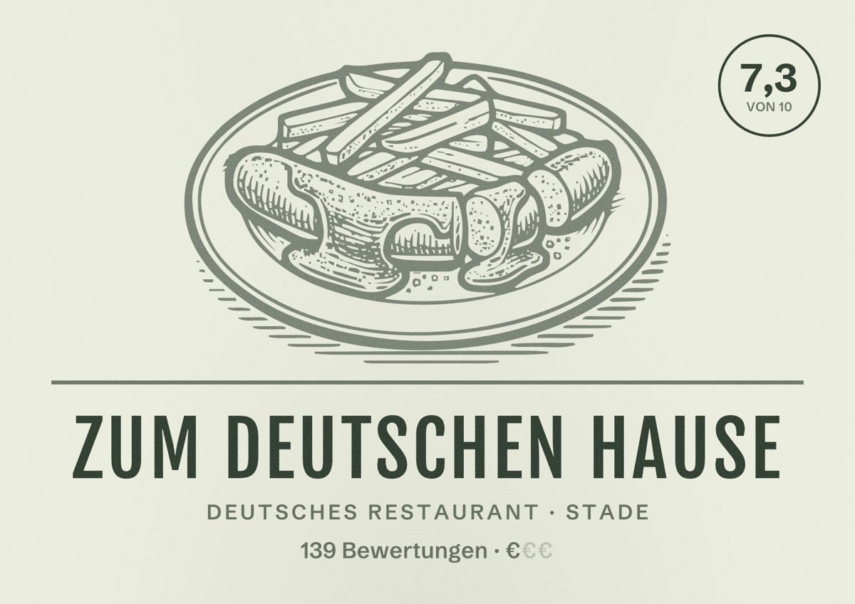 Illustriertes Poster von Zum deutschen Hause, Deutsches Restaurant in Stade: Bewertung 7,3 von 10 aus 139 Bewertungen, Preisniveau €