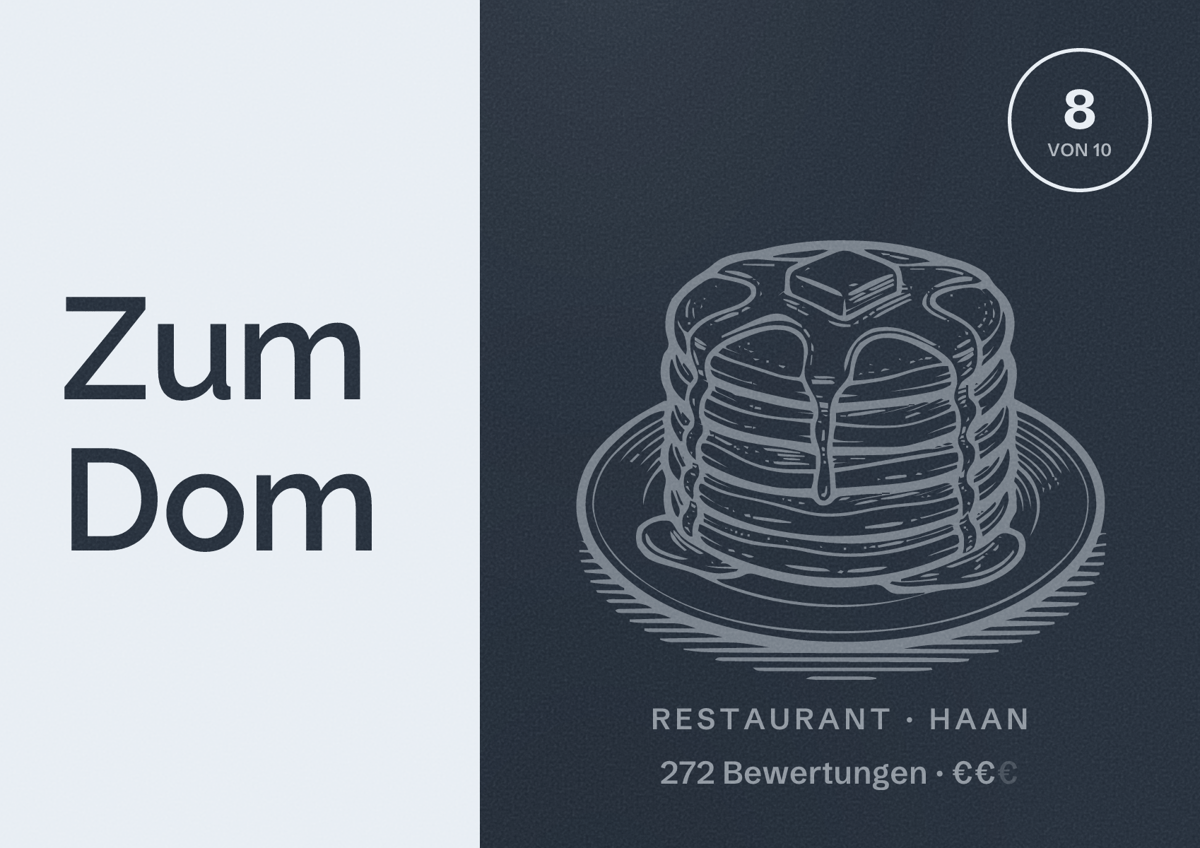 Illustriertes Poster von Zum Dom, Restaurant in Haan: Bewertung 8 von 10 aus 272 Bewertungen, Preisniveau €€