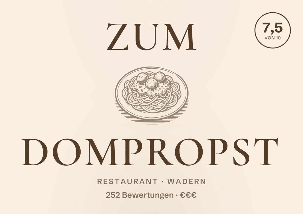 Illustriertes Poster von Zum Dompropst, Restaurant in Wadern: Bewertung 7,5 von 10 aus 252 Bewertungen, Preisniveau €€€