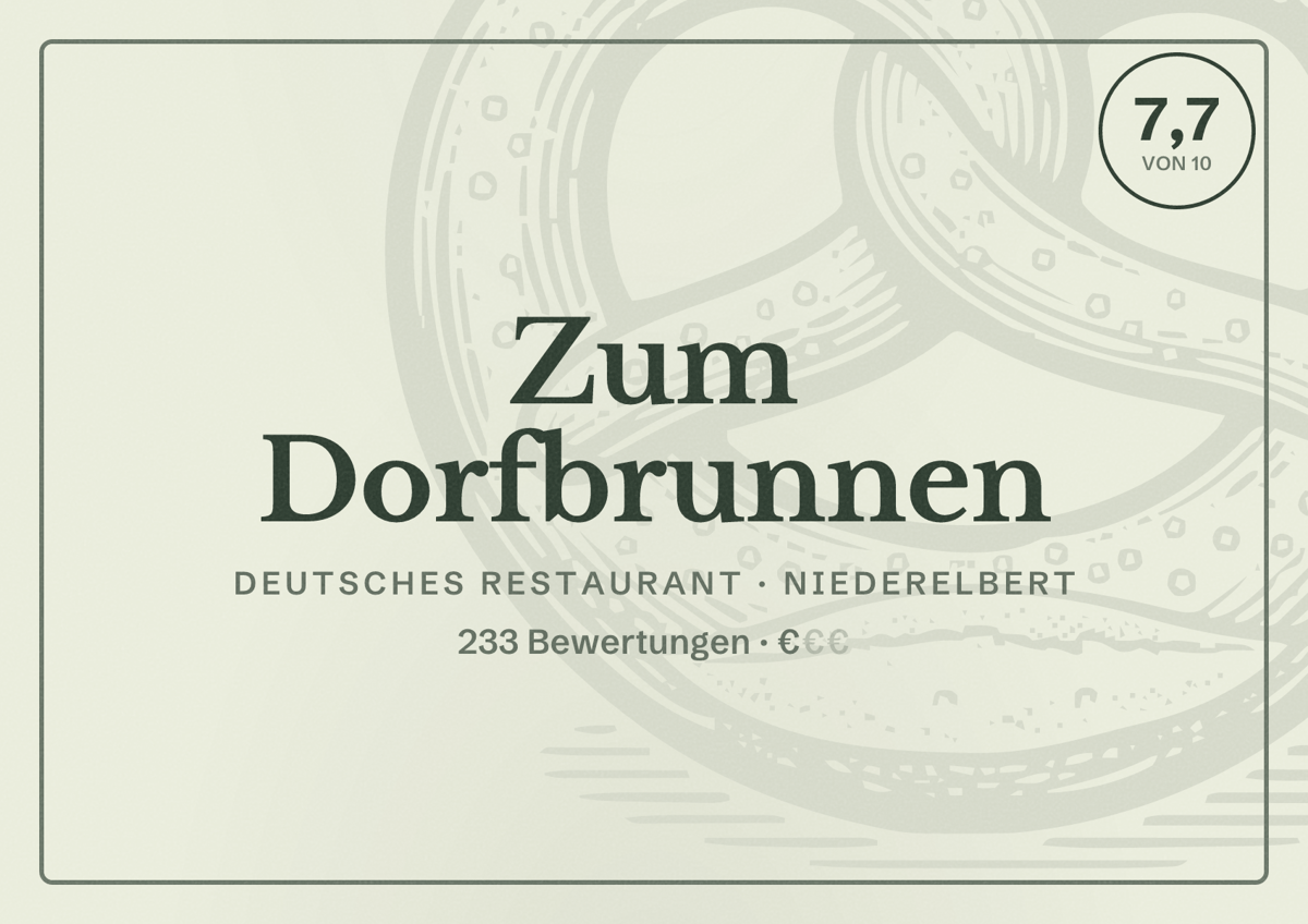 Illustriertes Poster von Zum Dorfbrunnen, Deutsches Restaurant in Niederelbert: Bewertung 7,7 von 10 aus 233 Bewertungen, Preisniveau €