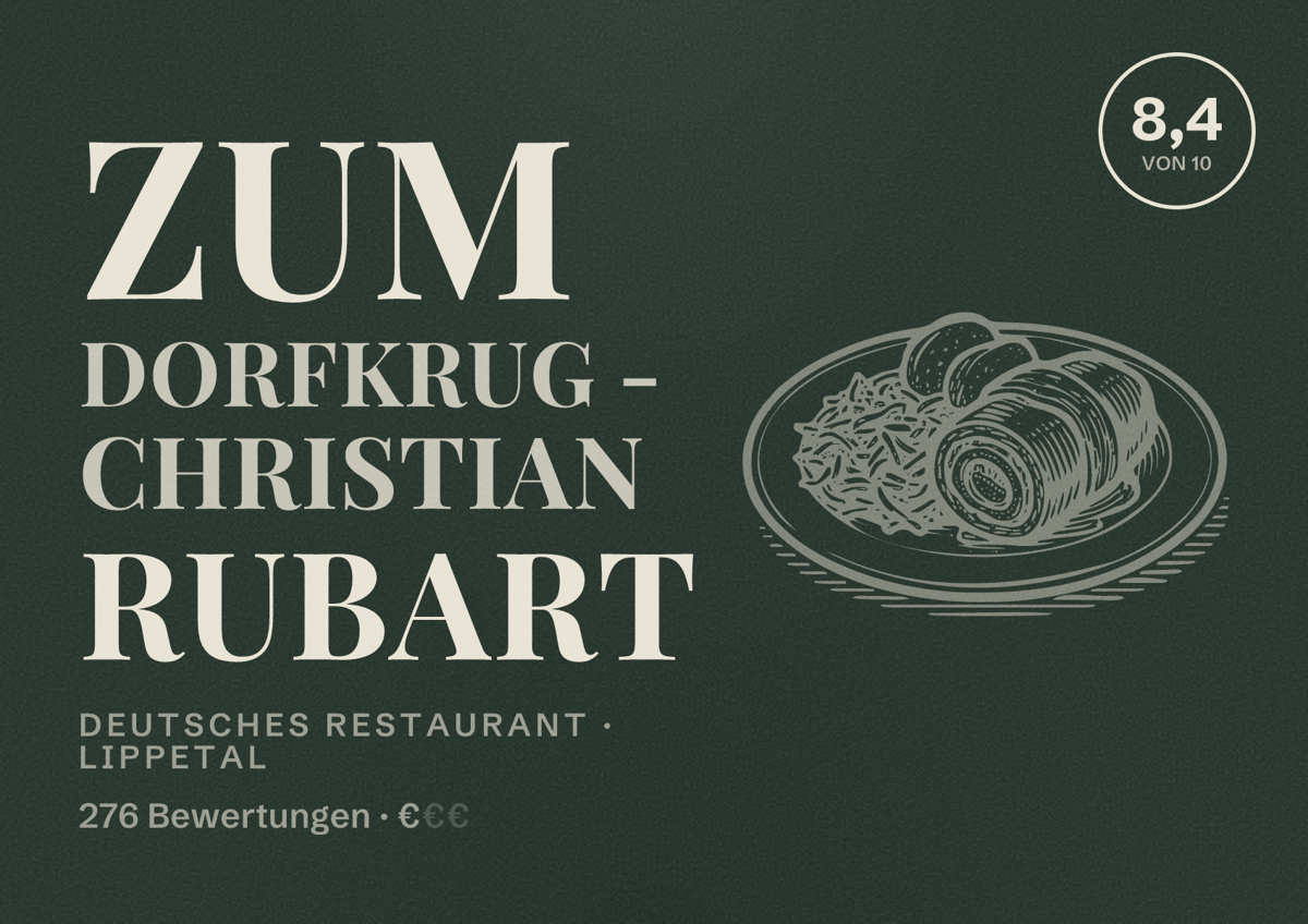 Illustriertes Poster von Zum Dorfkrug - Christian Rubart, Deutsches Restaurant in Lippetal: Bewertung 8,4 von 10 aus 276 Bewertungen, Preisniveau €