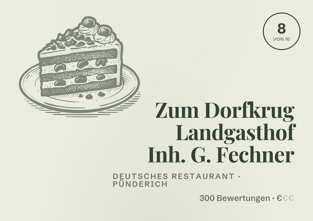 Illustriertes Poster von Zum Dorfkrug Landgasthof Inh. G. Fechner, Deutsches Restaurant in Pünderich: Bewertung 8 von 10 aus 300 Bewertungen, Preisniveau €