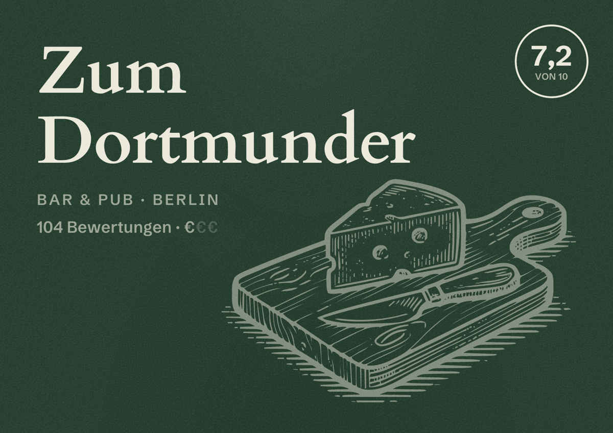 Illustriertes Poster von Zum Dortmunder, Bar & Pub in Berlin: Bewertung 7,2 von 10 aus 104 Bewertungen, Preisniveau €