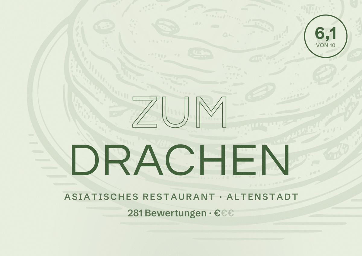 Illustriertes Poster von Zum Drachen, Asiatisches Restaurant in Altenstadt: Bewertung 6,1 von 10 aus 281 Bewertungen, Preisniveau €