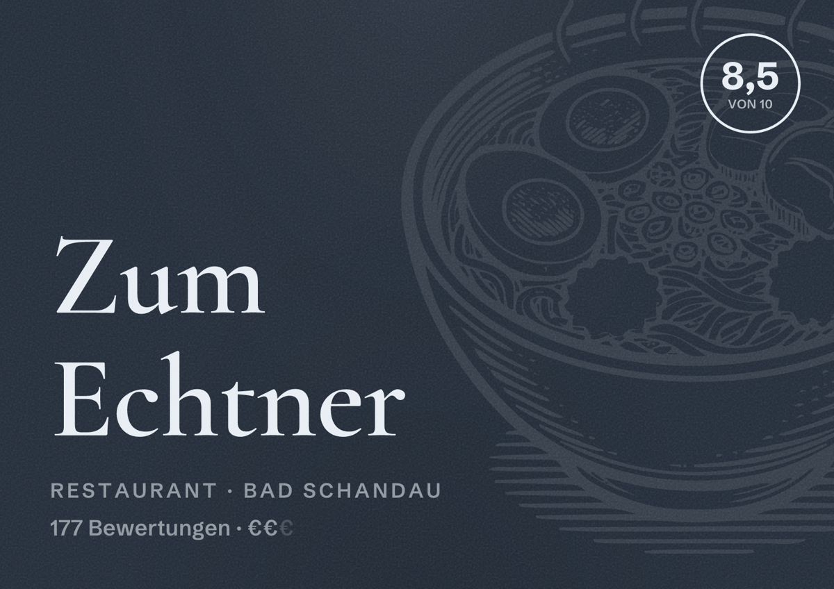 Illustriertes Poster von Zum Echtner, Restaurant in Bad Schandau: Bewertung 8,5 von 10 aus 177 Bewertungen, Preisniveau €€