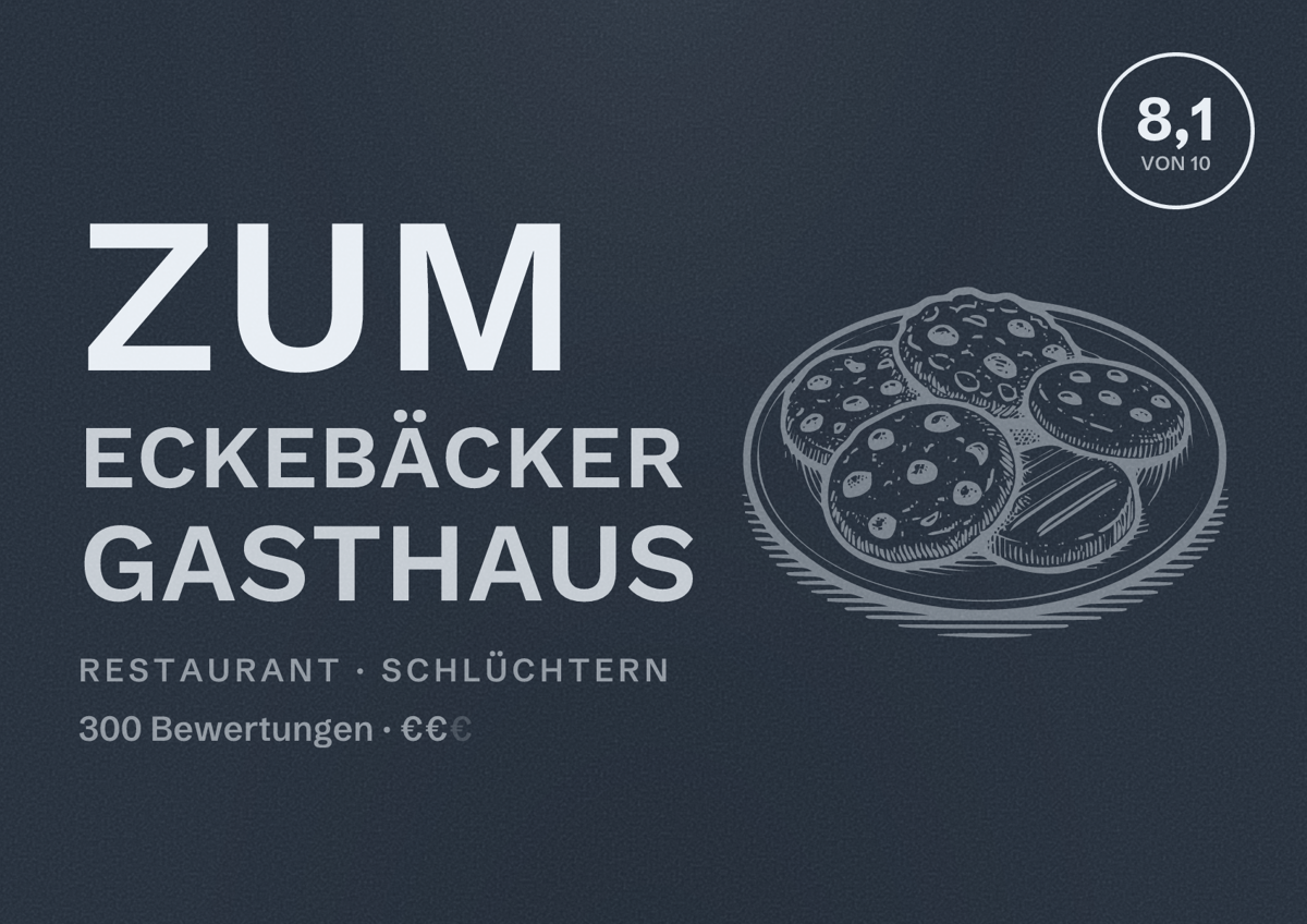 Illustriertes Poster von Zum Eckebäcker Gasthaus, Restaurant in Schlüchtern: Bewertung 8,1 von 10 aus 300 Bewertungen, Preisniveau €€
