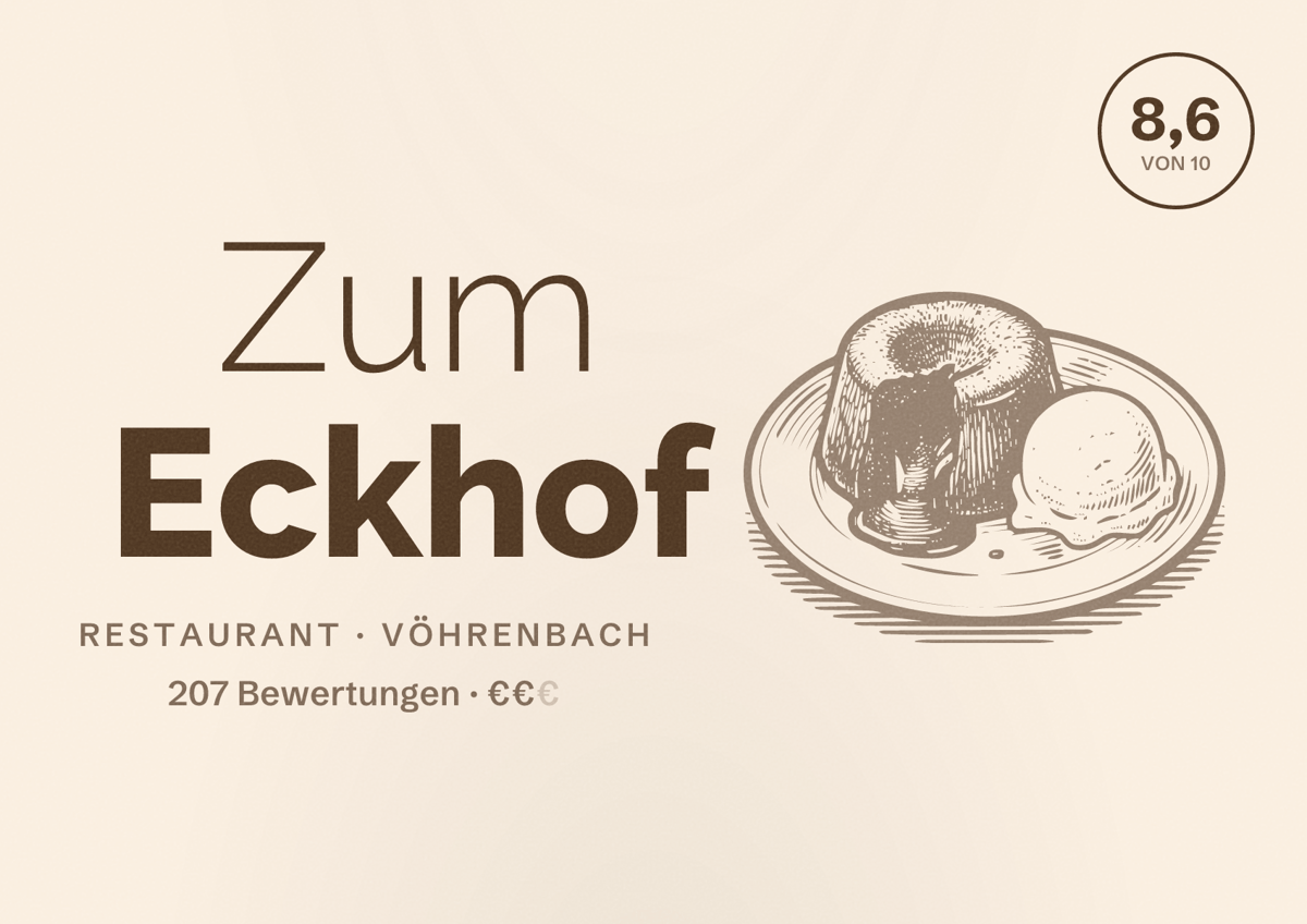Illustriertes Poster von Zum Eckhof, Restaurant in Vöhrenbach: Bewertung 8,6 von 10 aus 207 Bewertungen, Preisniveau €€