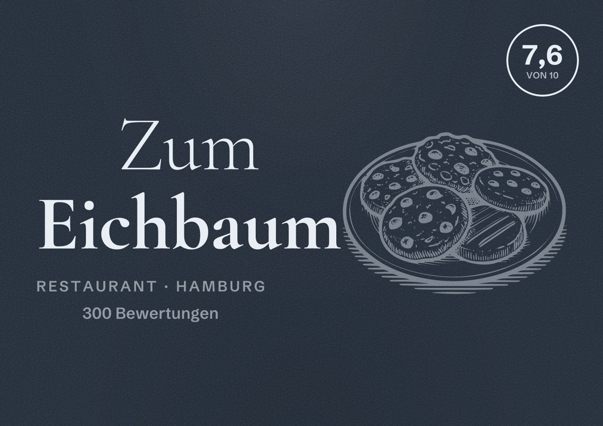 Illustriertes Poster von Zum Eichbaum, Restaurant in Hamburg: Bewertung 7,6 von 10 aus 300 Bewertungen