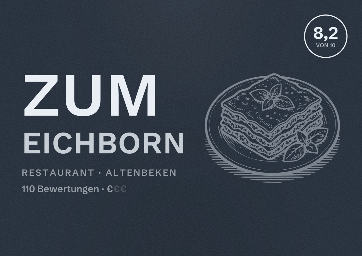 Illustriertes Poster von Zum Eichborn, Restaurant in Altenbeken: Bewertung 8,2 von 10 aus 110 Bewertungen, Preisniveau €