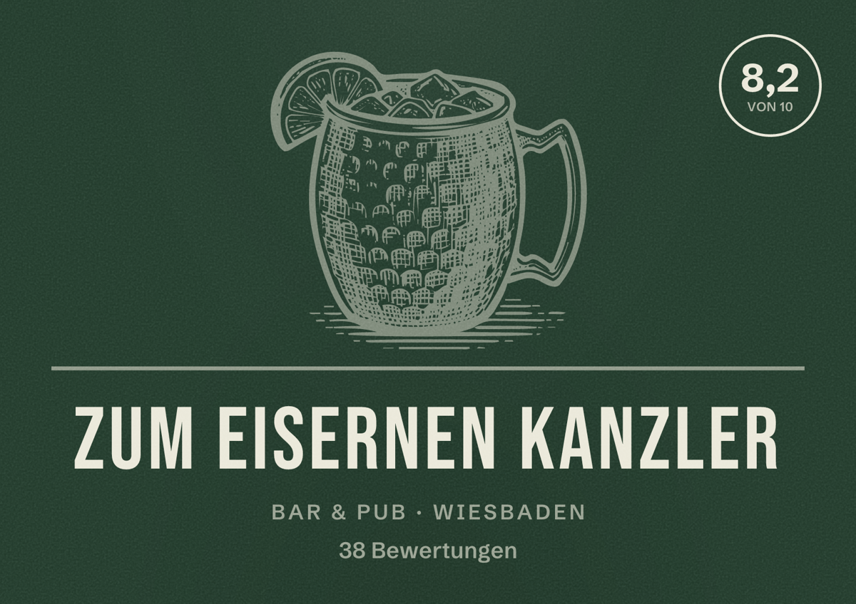 Illustriertes Poster von Zum eisernen Kanzler, Bar & Pub in Wiesbaden: Bewertung 8,2 von 10 aus 38 Bewertungen