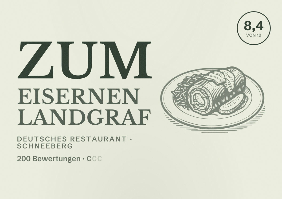 Illustriertes Poster von Zum Eisernen Landgraf, Deutsches Restaurant in Schneeberg: Bewertung 8,4 von 10 aus 200 Bewertungen, Preisniveau €
