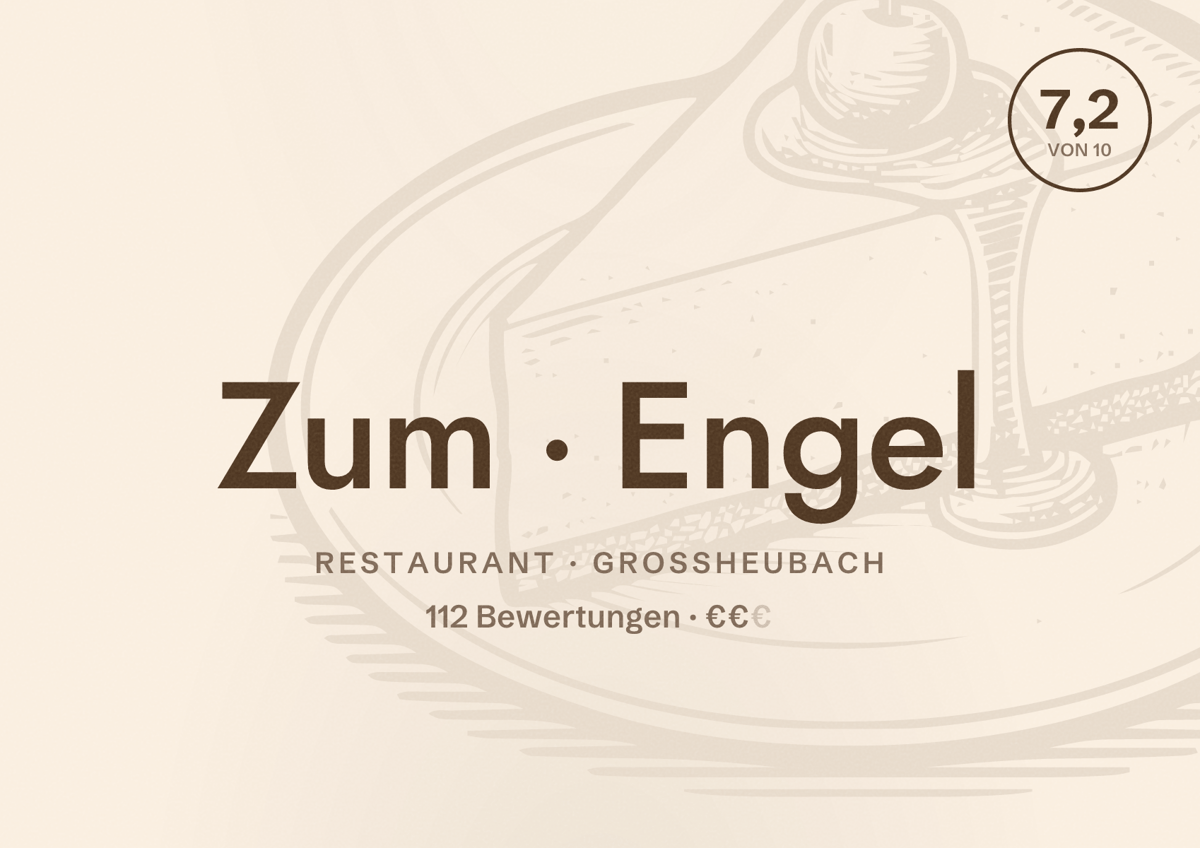 Illustriertes Poster von Zum Engel, Restaurant in Großheubach: Bewertung 7,2 von 10 aus 112 Bewertungen, Preisniveau €€