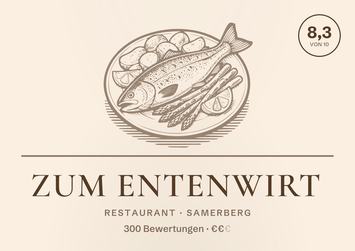 Illustriertes Poster von Zum Entenwirt, Restaurant in Samerberg: Bewertung 8,3 von 10 aus 300 Bewertungen, Preisniveau €€
