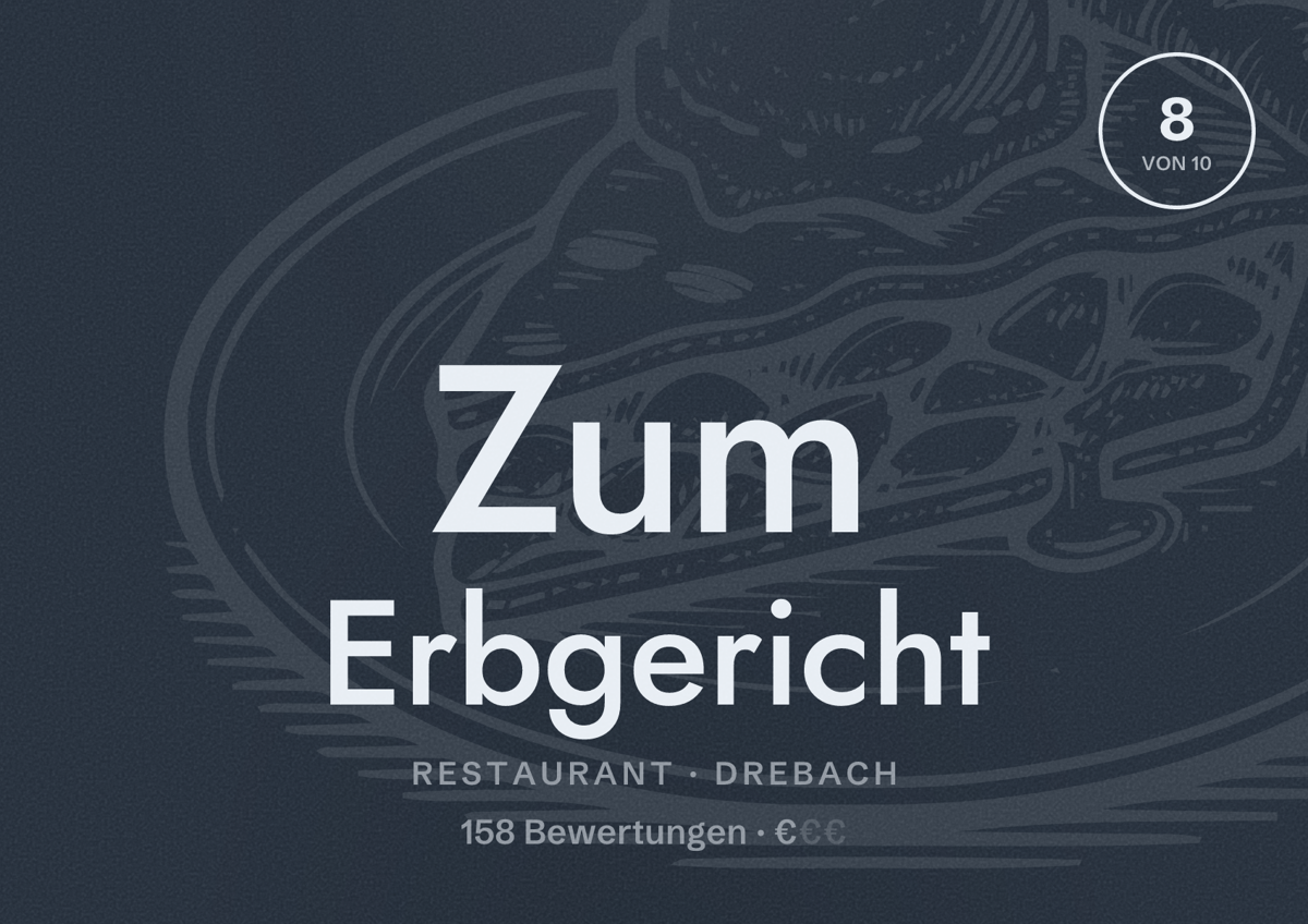 Illustriertes Poster von Zum Erbgericht, Restaurant in Drebach: Bewertung 8 von 10 aus 158 Bewertungen, Preisniveau €