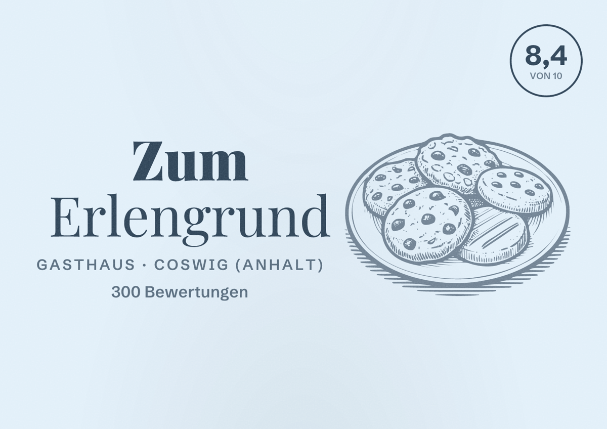 Illustriertes Poster von Zum Erlengrund, Gasthaus in Coswig (Anhalt): Bewertung 8,4 von 10 aus 300 Bewertungen